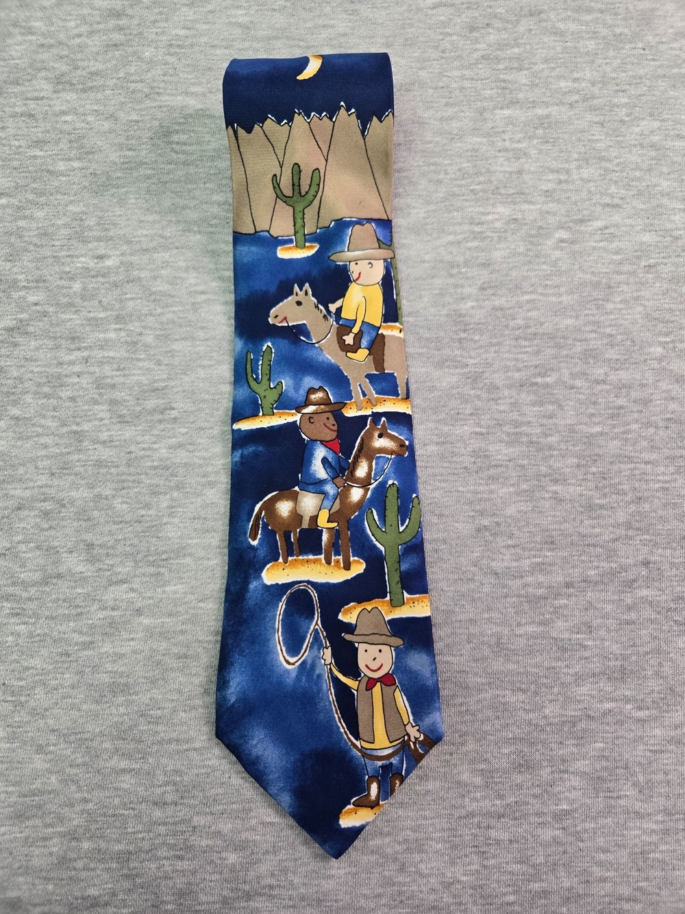 Save The Children Tie Mens One Size Blue Silk Cowboy Western On The Trails